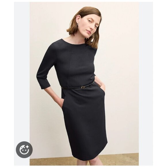 MM.LaFleur The Etsuko Dress Womens 2 Black Sheath 3/4 Sleeve Boat Neck Work Offi - Picture 1 of 4